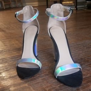 Zara Holographic Ankle Strap Heels, Size 8/39